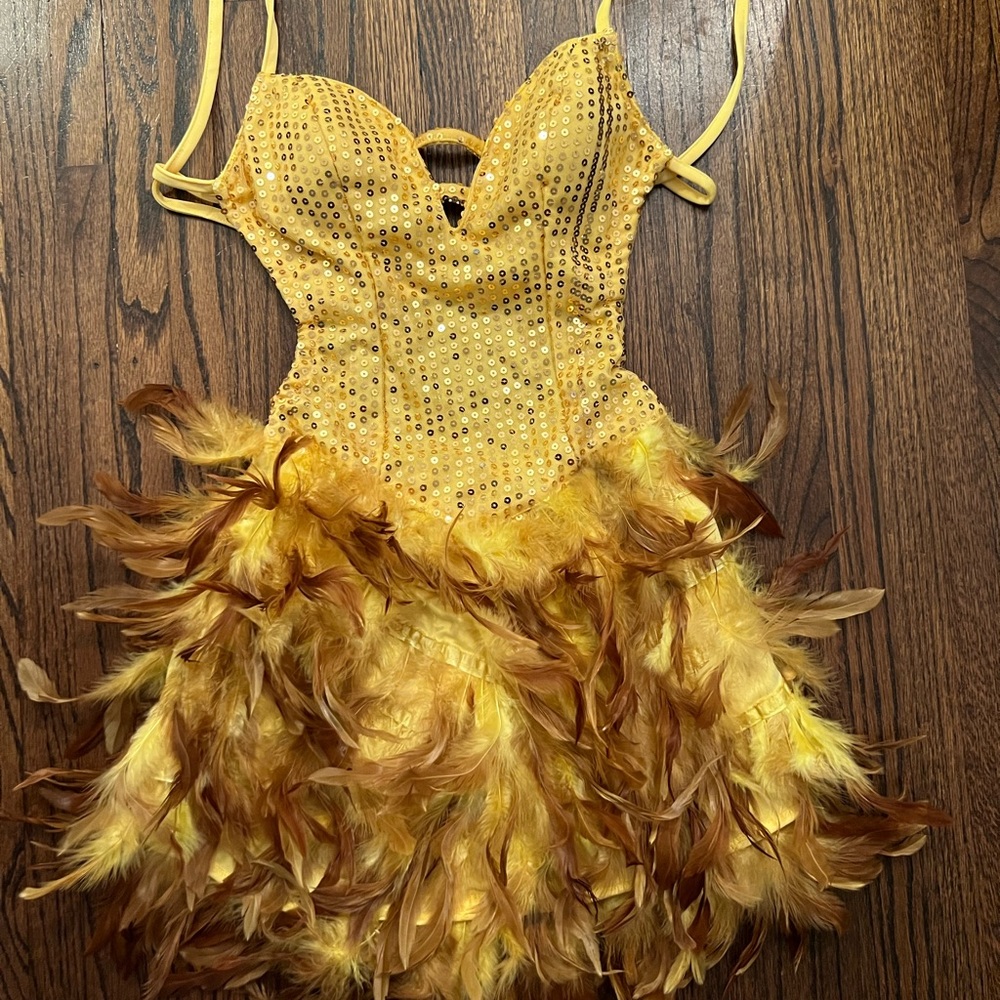 Yellow sequin feather dress - rave - Halloween costume